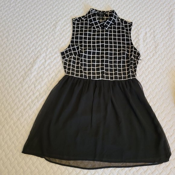 Button up collared mini dress black and white Size Large - Picture 3 of 6